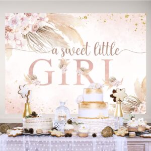 Ticuenicoa 7x5ft Boho Pampas Girls Baby Shower Backdrop A Sweet Little Girl Is On The Way Baby Shower Party Banner Wall Decorations Boho Pink Floral Glitter Dots Girls Baby Shower Background