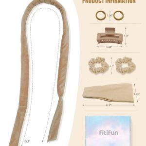 Fitifun No Heat Curling Headband - 61 Extra Long Velour Overnight Curlers for Long Hair (Beige)