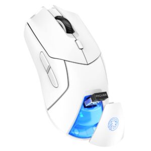 fmouse wireless gaming mouse, 4000 dpi, usb c rechargeable, ergonomic responsive bluetooth mice with forward/backward side keys, for computer/laptop (white)