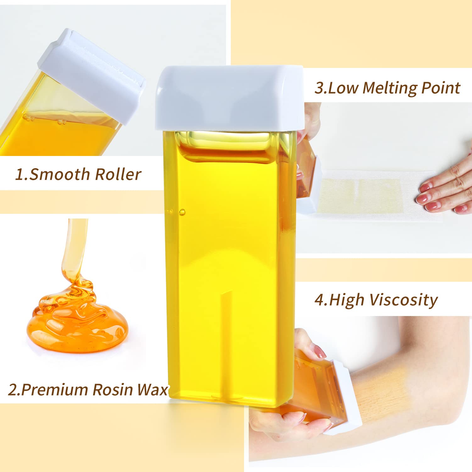 Honey Roll on Wax, Roll on Wax Warmer Kit, Soft 4 Pack Wax Roller Kit for Hair Removal, Waxing Kit Roll On, Wax Kit for Larger Areas of the Body, Home Roller Waxing Kit for Men and Women Beth lee