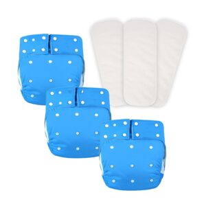 3 pack reusable adult cloth diaper with diaper inserts, teen adult diapers, tpu leak-proof nappy cover, incontinence nappy