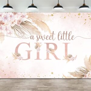 Ticuenicoa 7x5ft Boho Pampas Girls Baby Shower Backdrop A Sweet Little Girl Is On The Way Baby Shower Party Banner Wall Decorations Boho Pink Floral Glitter Dots Girls Baby Shower Background