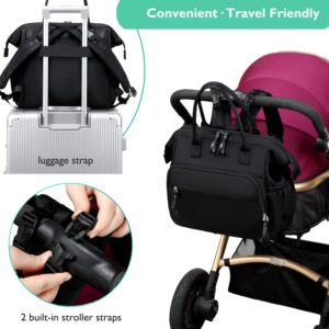 LORADI Convertible Diaper Bag Tote, Wide Open Top 14 Pockets Nappy Backpack with Stroller Clips, Water-resistant (Nylon, Black)