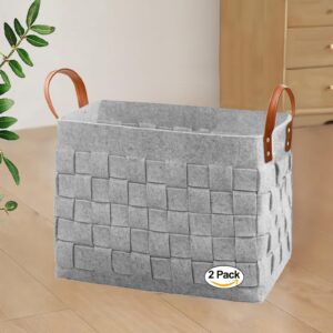 boldmoneky blankets basket 15" x13 " x11 " 2 pack, large storage baskets for organizing rectangular, living room dog toy bin for dirty clothes, pillows, towel-light gray