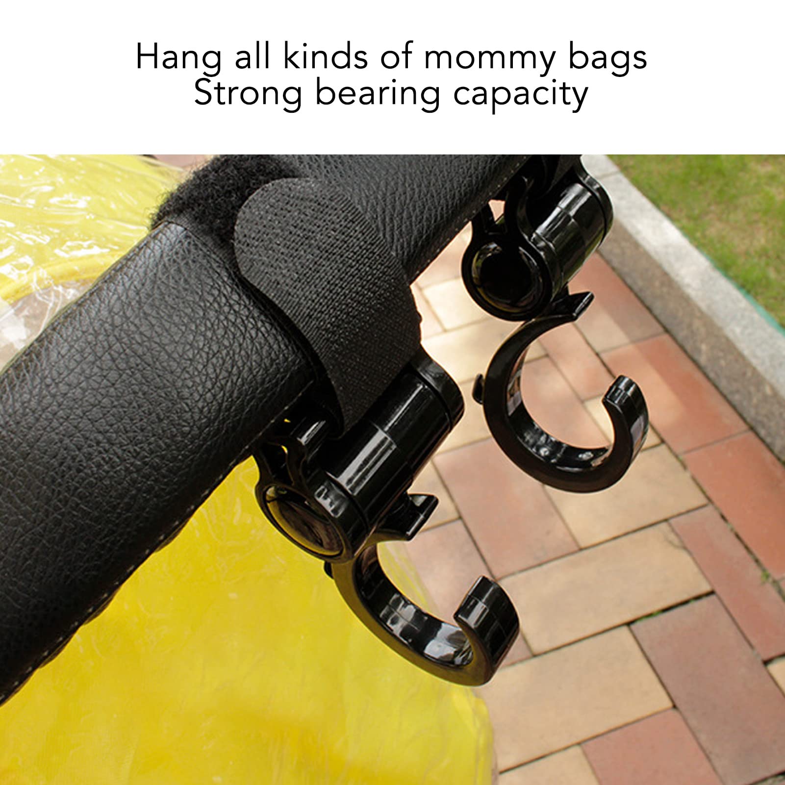 4Pcs Stroller Hooks Baby Carriage, Multifunctional Stroller Hooks for Hanging Shopping Bags Backpack, 360° Rotatable Universal Hook Clips to Hang Purse Bag