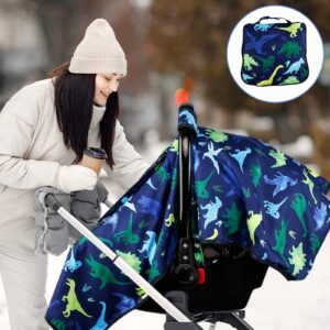 Carseat Cover Boy, Winter Baby Carseat Seat Cover, Carseat Canopy Cozy & Warm Cover with Peep Windows, Blue Dinosaur Stuff