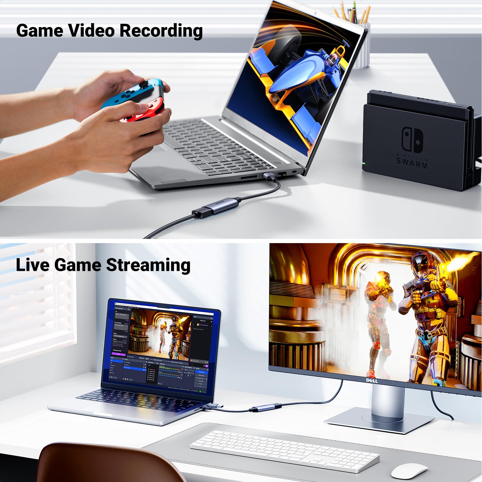 UGREEN Video Capture Card 4K HDMI to USB-A/USB-C HDMI Capture Card Full HD 1080P USB 2.0 Capture Video and Audio Recording for Gaming, Streaming, Teaching, Video Conference