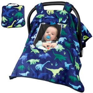 carseat cover boy, winter baby carseat seat cover, carseat canopy cozy & warm cover with peep windows, blue dinosaur stuff