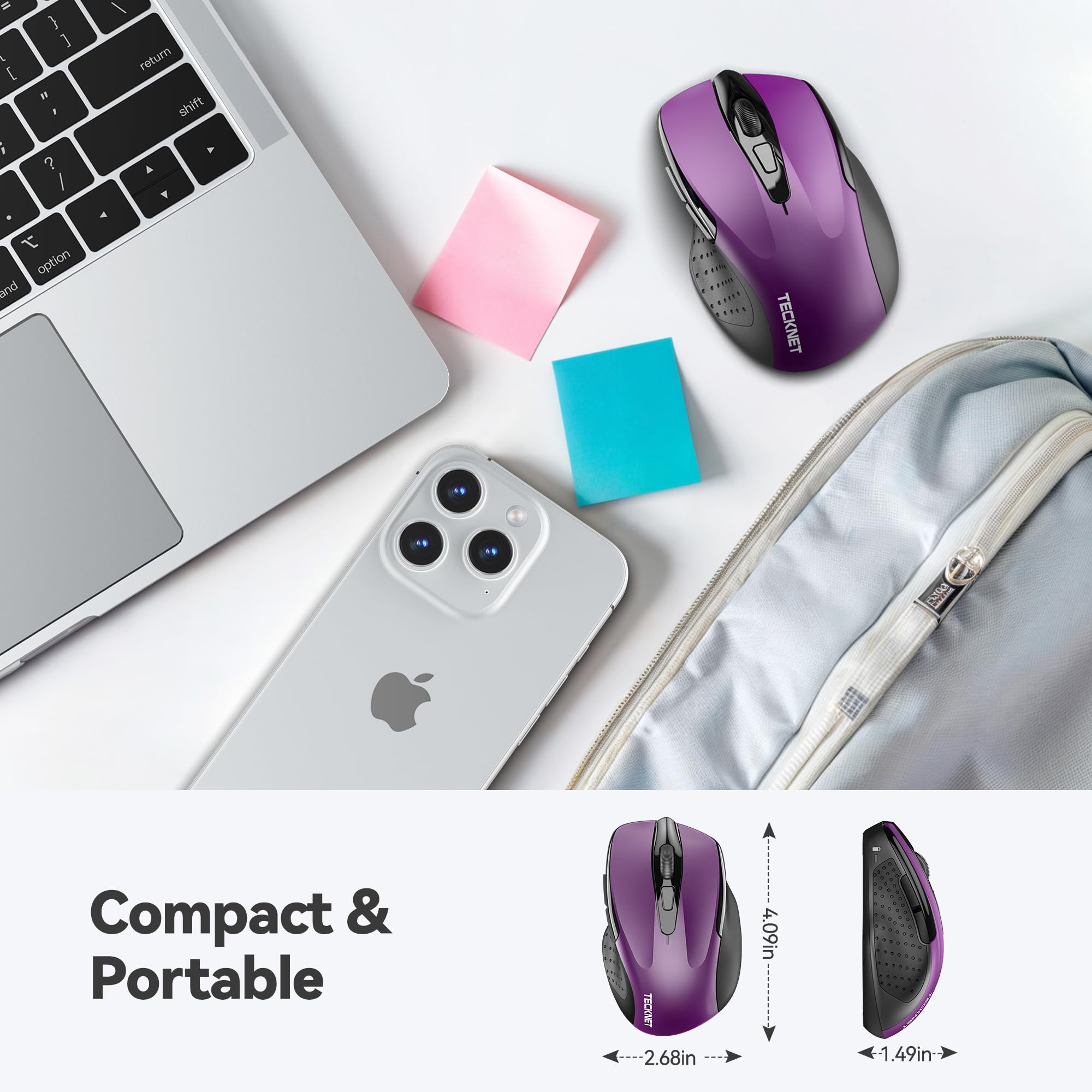 TECKNET Wireless Mouse for Laptop, Silent Mouse Quiet Click, 2.4G USB Optical Mouse for Computer, 6 Adjustable 4000 DPI Computer Mice - Purple