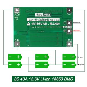 QCCAN 3S 40A 12.6V Li-ion Lithium Battery Protection Board PCB BMS Charger Protection Circuit for Drill Motor (3S 40A)…