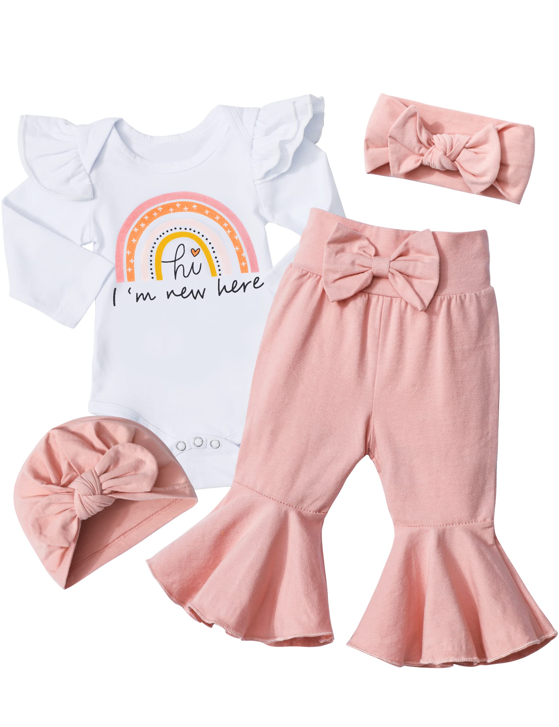 Tomolant baby girl clothes 0-3 months baby girl outfit long sleeve rainbow romper 0-3 months baby girl clothes baby girls' clothing pink flared pants fall winter baby girl outfits 0-3 months