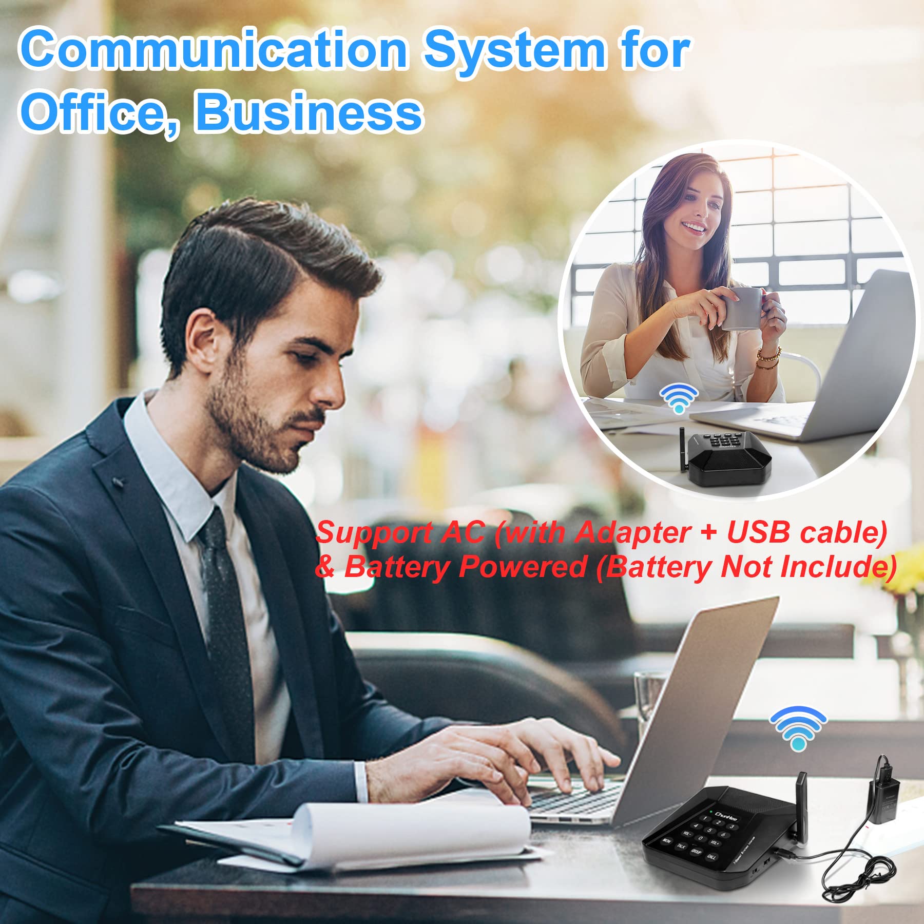 ChunHee Intercoms Wireless for Home, 21 Channels Office Business Wireless Intercom System, Two-way Radio Room to Room Communication Intercom for Home Use-Support Battery Powered (Battery Not Included)