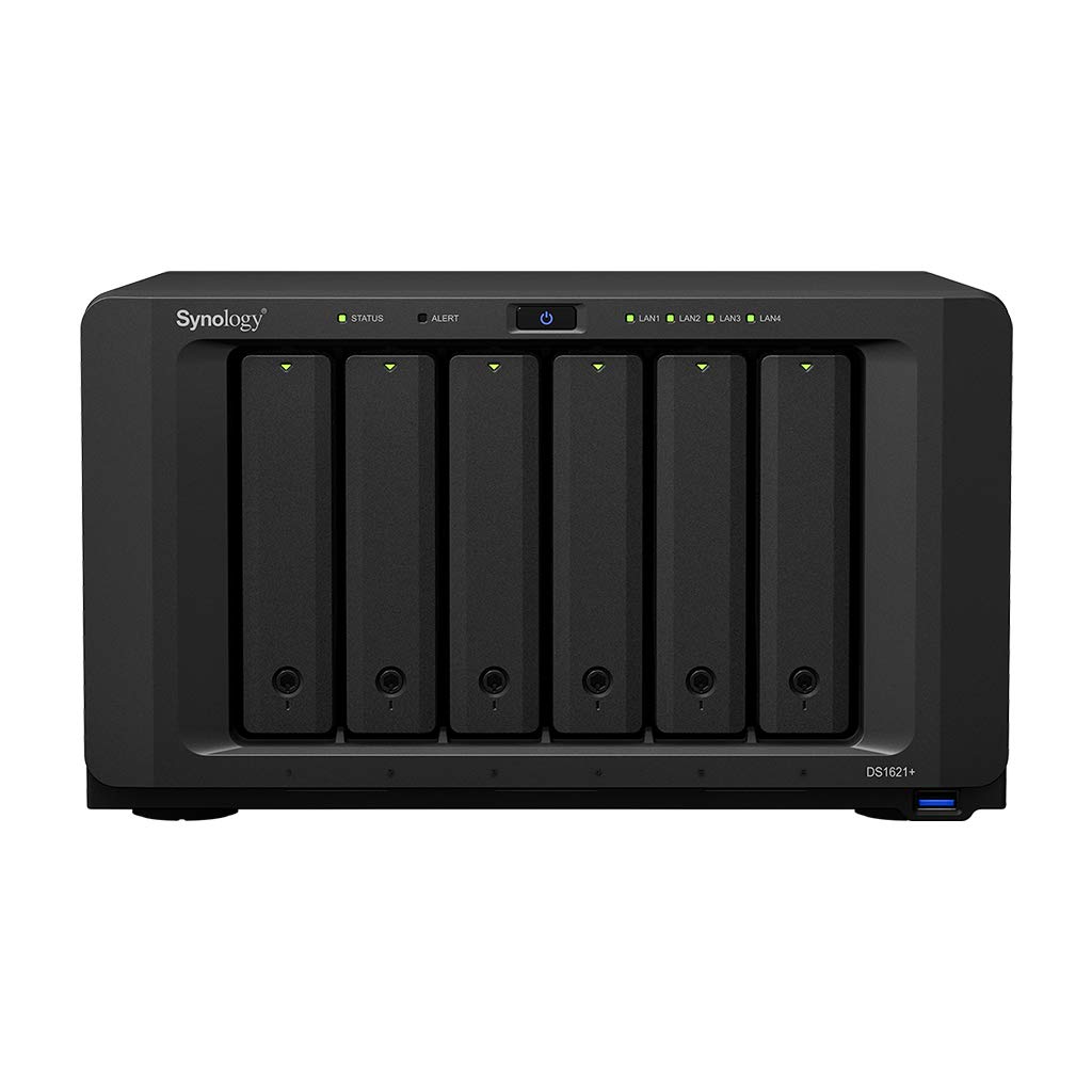 Synology DiskStation DS1621+ NAS Server with Ryzen 2.2GHz CPU, 32GB Memory, 108TB HDD Storage, 1TB M.2 NVMe SSD, 4 x 1GbE LAN Ports, DSM Operating System