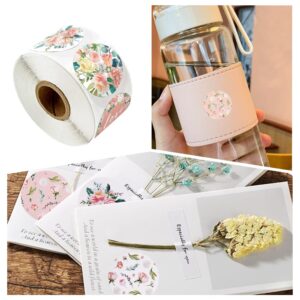 500 Pcs Floral Love Stickers Roll Flowers Paper Labels Floral Round Baking Stickers for DIY Craft Card Festival Decoration Party Gift