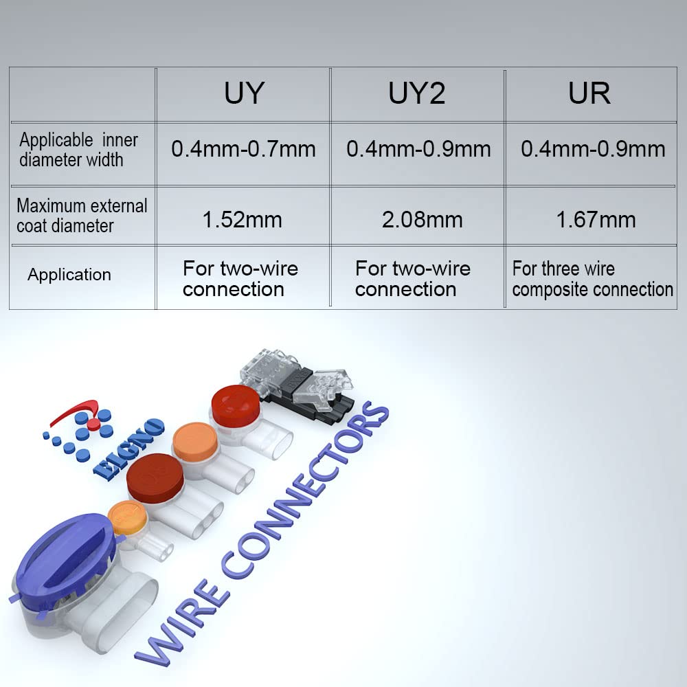 UY2 Wire Splice Connector, EIGNO Moisture-Proof and Corrosion-Resistant Connector for Weak Current Wire Connection Such as Network Cable Telephone Line and Loudspeaker Wires. (50)