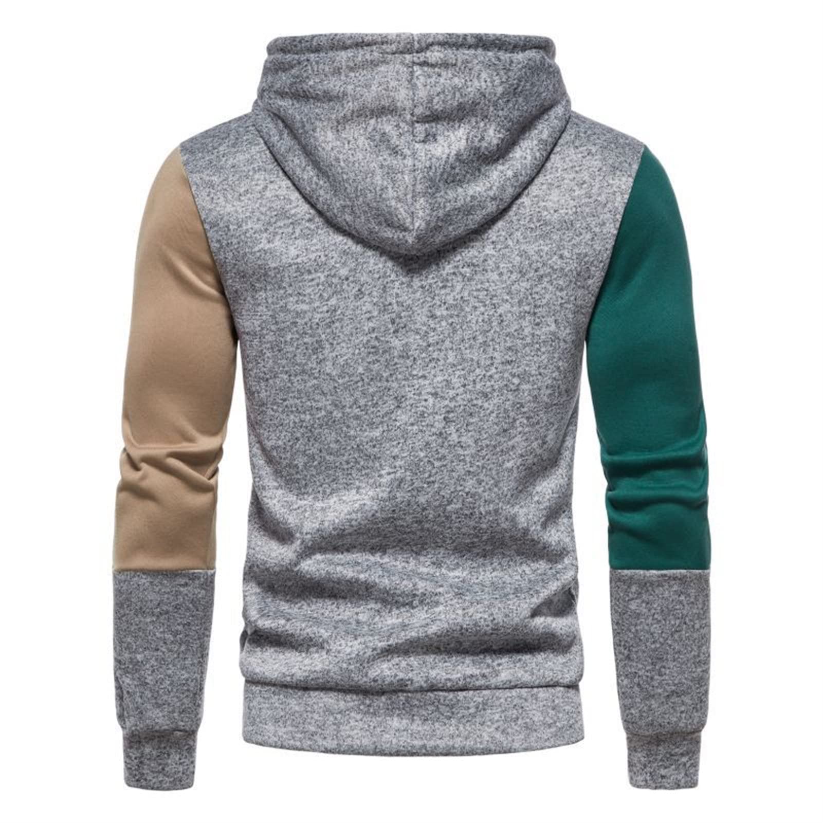 Maiyifu-GJ Men Casual Colorblock Pullover Hoodies Long Sleeve Patchwork Drawstring Hoodie Casual Slim Fit Hooded Sweatshirt (Light Grey,3X-Large)