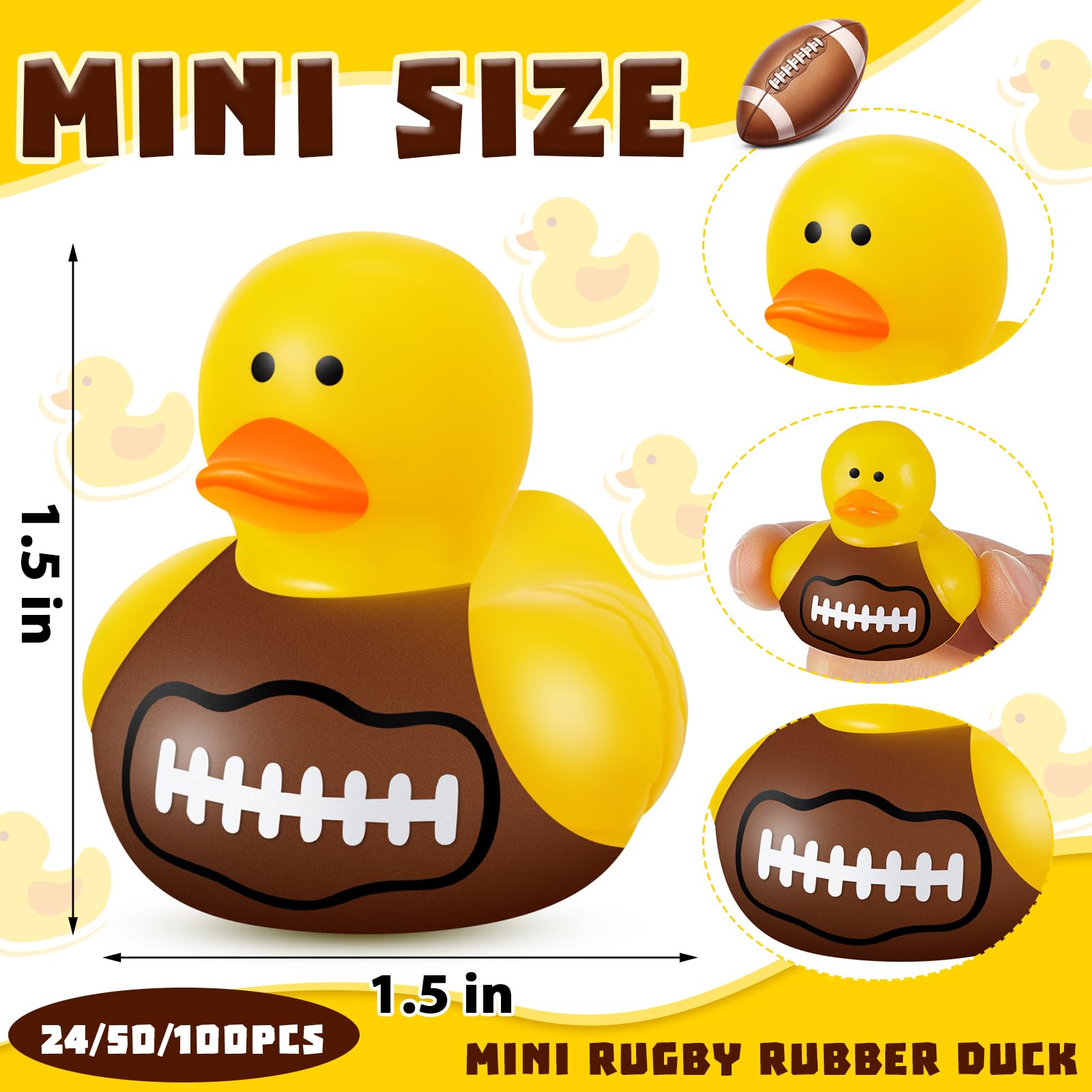 Football Rubber Ducks Floating Bath Toy Football Duck Shower Toy Football Sports Themed Mini Ducks for Bathtub Party Birthday Decoration