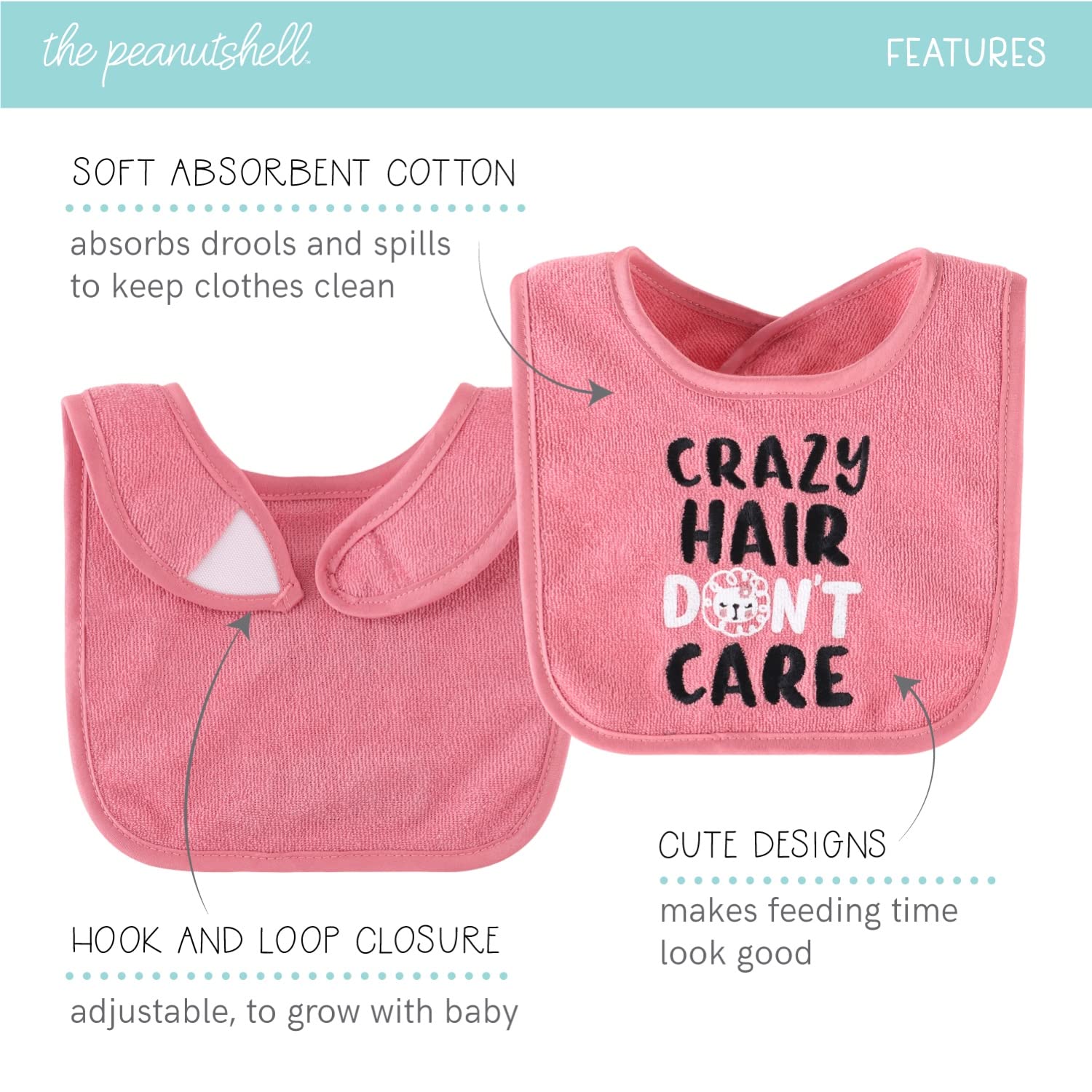 The Peanutshell Terry Bib Set for Baby Girls - 10 pack for Feeding, Teething, & Drooling - Wild Child