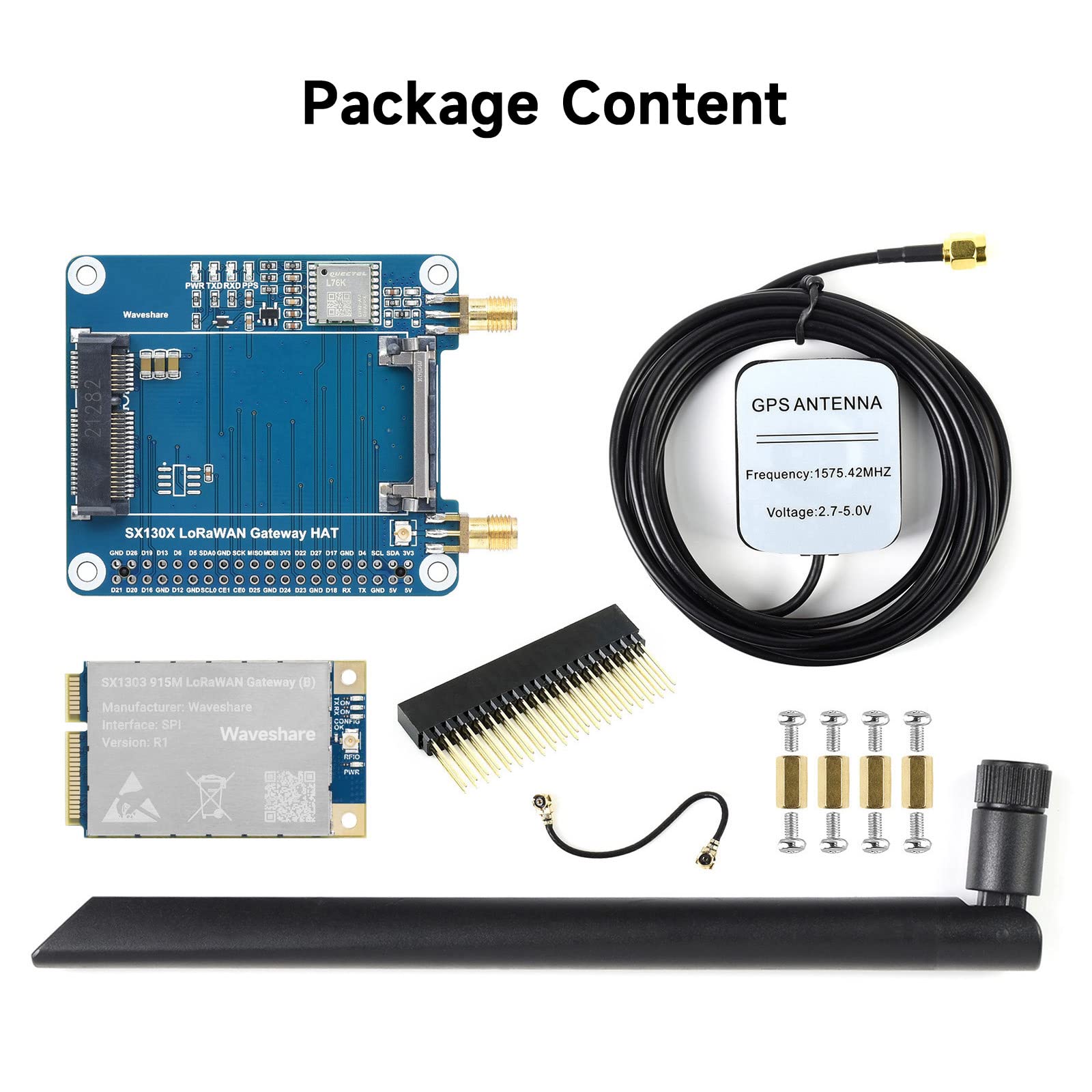 Waveshare SX1303 915M LoRaWAN Gateway HAT Compatible with Raspberry Pi 5/4B/3B/Zero/Zero W/Zero 2W/Pico/Pico W/Pico WH, Mini-PCIe Socket, Long Range Transmission, Large Capacity, Multi-Band Support