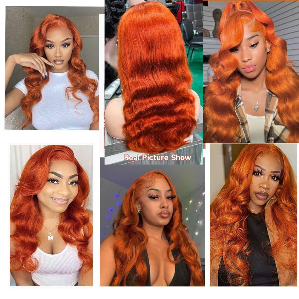 Eteenana Ginger Lace Front Wigs Human Hair Pre Plucked Body Wave 13x4 HD Transparent Lace Front Wigs Human Hair Colored 100% Brazilian Orange Glueless Human Hair Wigs for Women 180% Density (20 Inch)