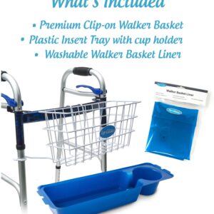 Bundle: Premium Wire Walker Basket with Free Washable Basket Liner (Blue)