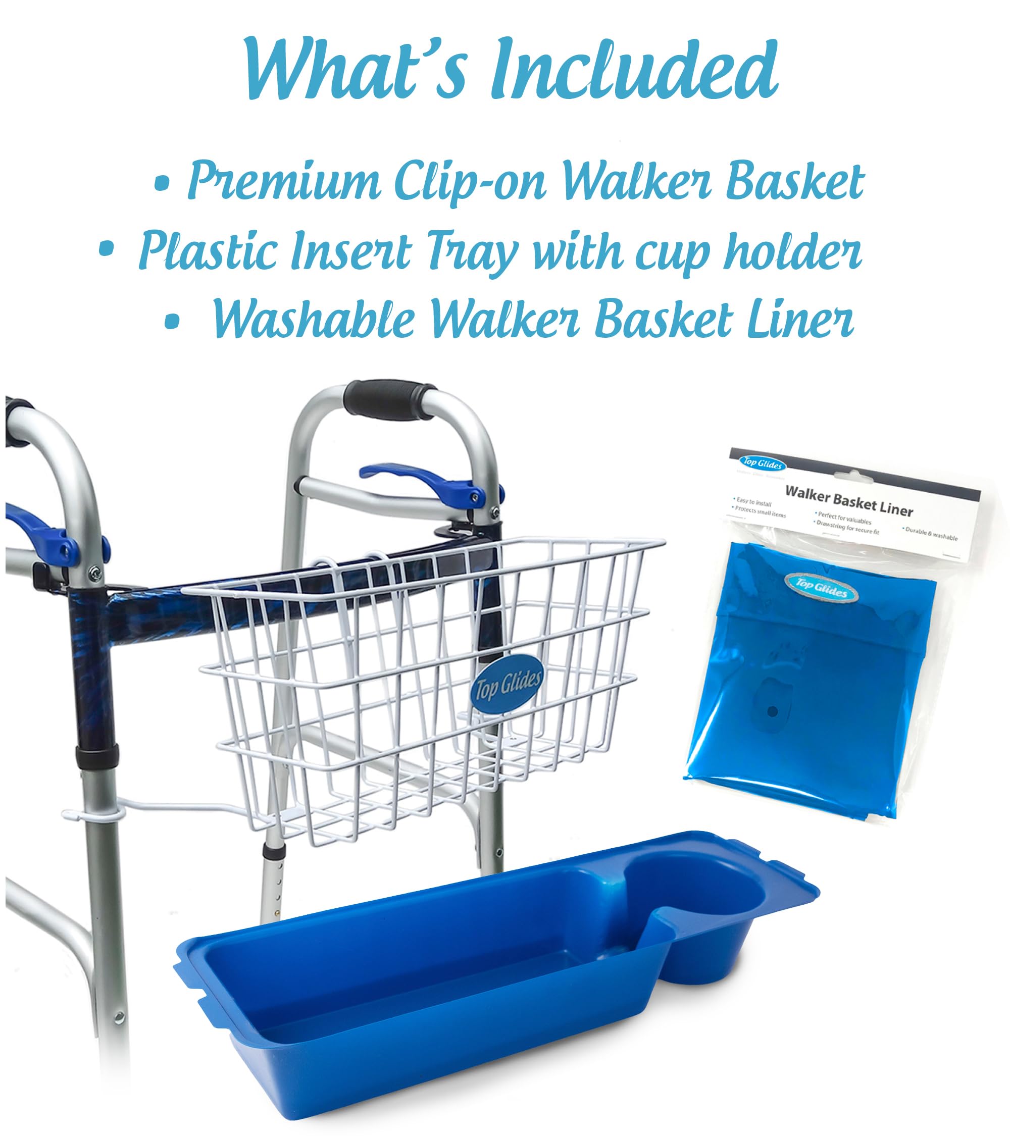 Bundle: Premium Wire Walker Basket with Free Washable Basket Liner (Blue)