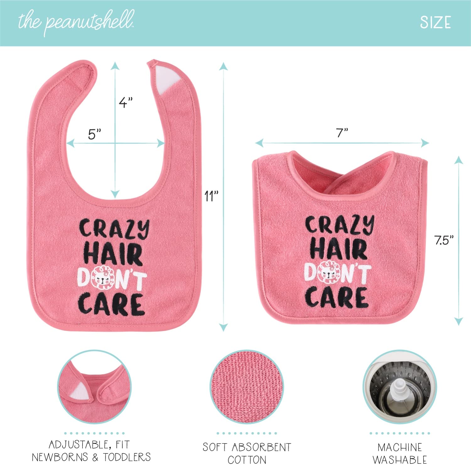 The Peanutshell Terry Bib Set for Baby Girls - 10 pack for Feeding, Teething, & Drooling - Wild Child