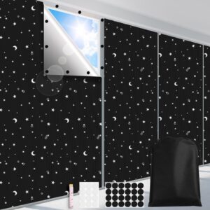 FADOTY 100% Blackout Blinds 79" x 57" Blackout Window Cover Travel Blackout Curtains for Bedroom Dorm Room Windows Temporary Blackout Shades for Night Shift Worker Black & Star