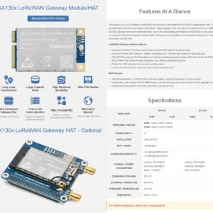 Waveshare SX1303 915M LoRaWAN Gateway HAT Compatible with Raspberry Pi 5/4B/3B/Zero/Zero W/Zero 2W/Pico/Pico W/Pico WH, Mini-PCIe Socket, Long Range Transmission, Large Capacity, Multi-Band Support