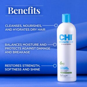 CHI HydrateCare Hydrating Shampoo, Balances Hair Moisture and Protects Against Damage and Hair Breakage, Sulfate, Paraben, & Cruelty-Free, 25 Oz