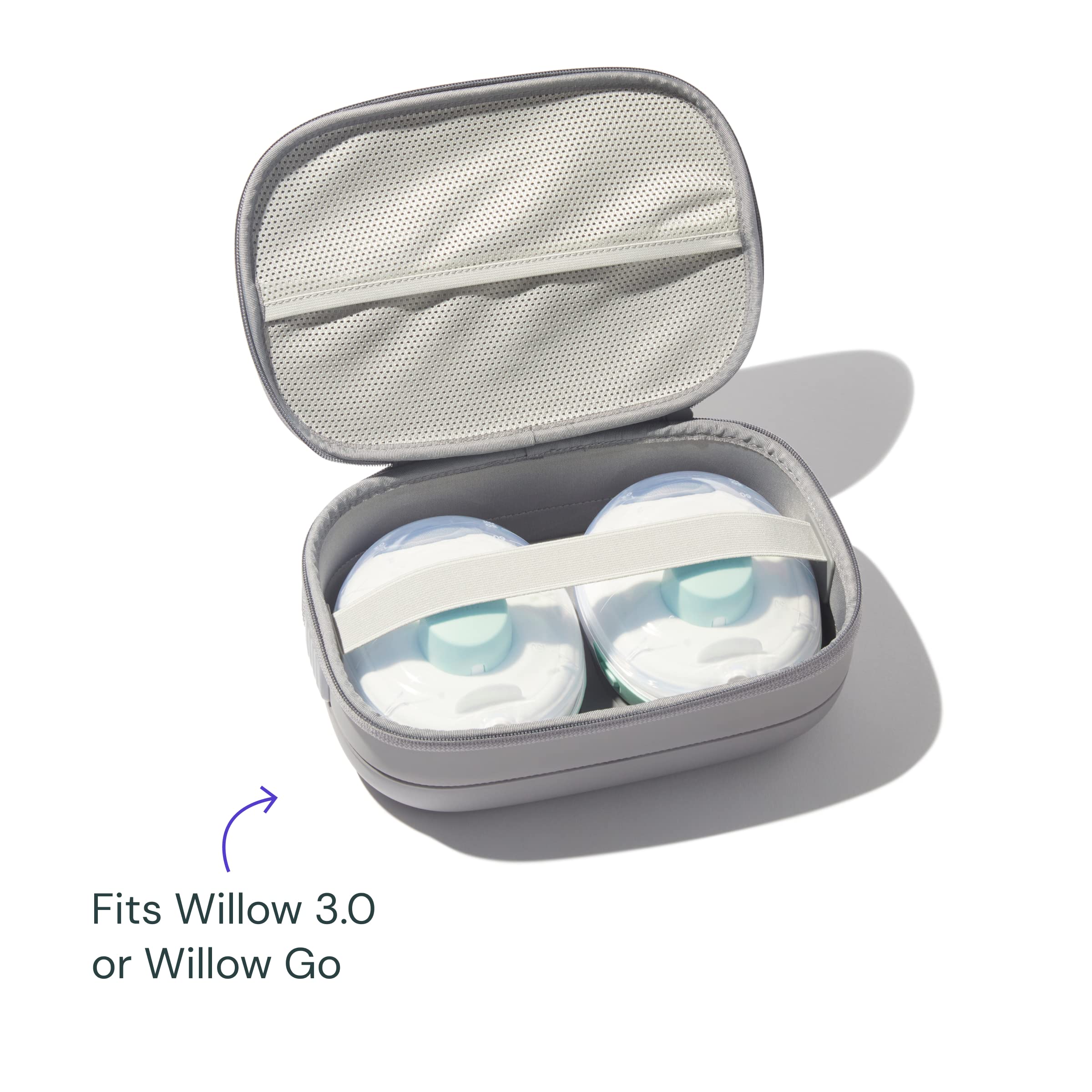 Willow Breast Pump Carrying Case, Grey, Use with Hands Free Wearable Breast Pumps, Ultra Durable Hard Shell Breast Pump Case with Removable Tray, Compact and Discreet