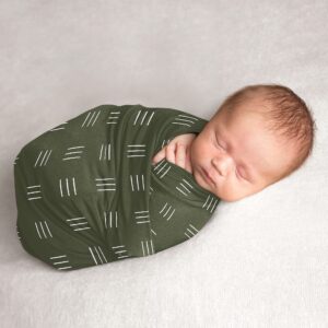 Sweet Jojo Designs Hunter Green Boho Mudcloth Boy or Girl Swaddle Blanket Jersey Knit Newborn Receiving Security White Bohemian Woodland Tribal Southwest Mud Cloth Hatch Gender Neutral Jungle Animal