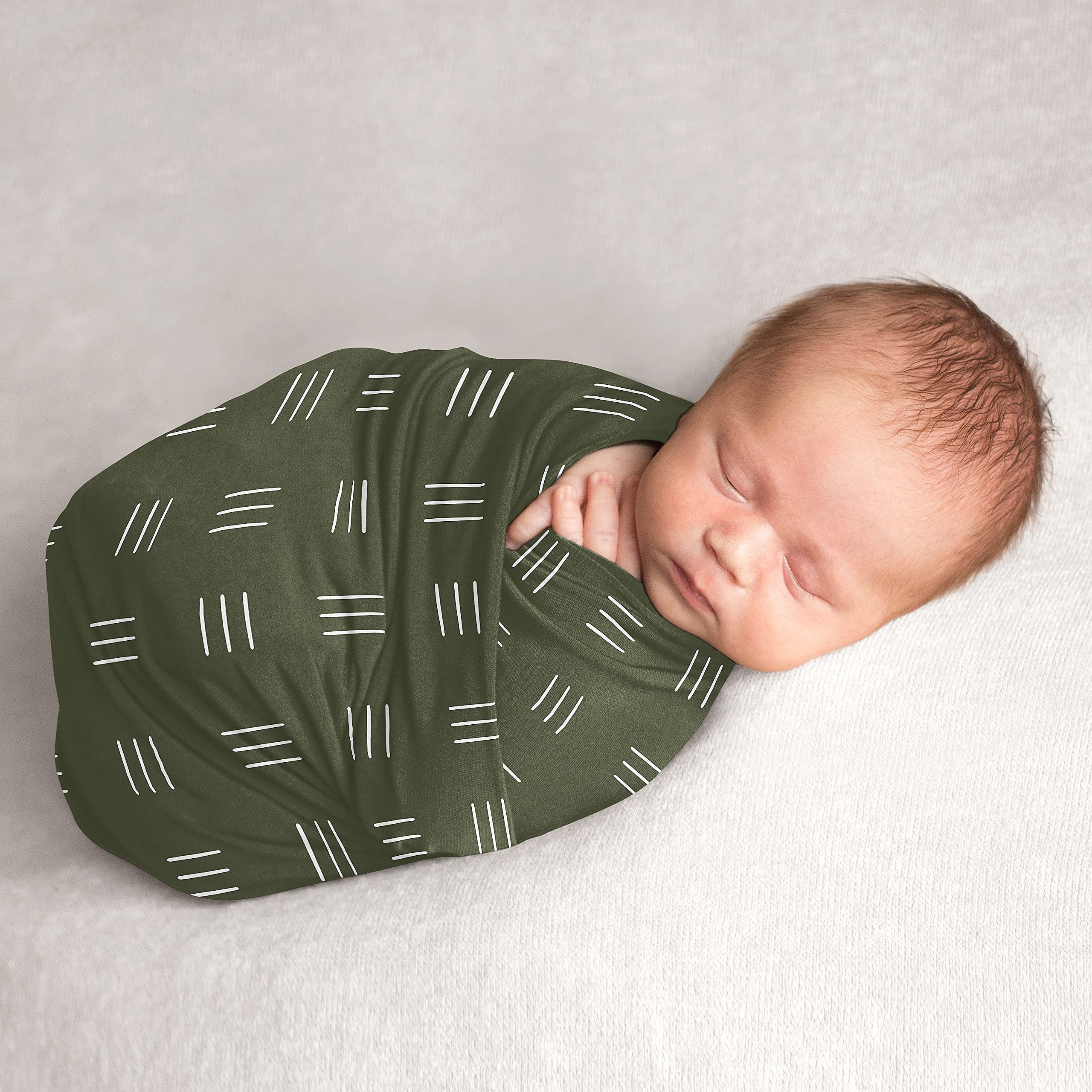 Sweet Jojo Designs Hunter Green Boho Mudcloth Boy or Girl Swaddle Blanket Jersey Knit Newborn Receiving Security White Bohemian Woodland Tribal Southwest Mud Cloth Hatch Gender Neutral Jungle Animal