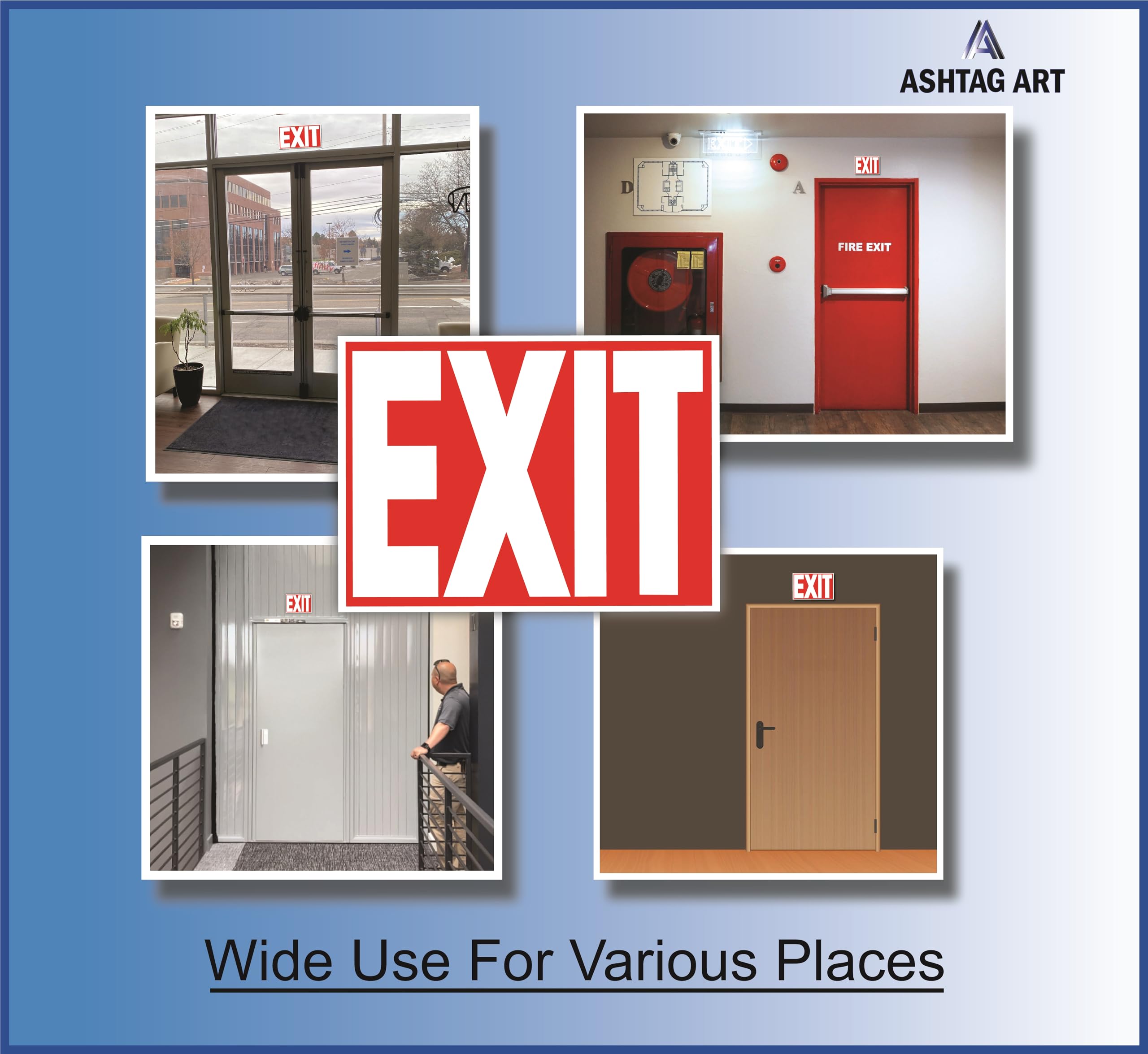 3 x Exit Sign Stickers, Exit Signs Designed as per NFPA Safety Standards (10 x 7 inches) Premium UV Protected, Strong Adhesive Vinyl Scratch, Fade Resistance and Spill Proof, Indoor and Outdoor