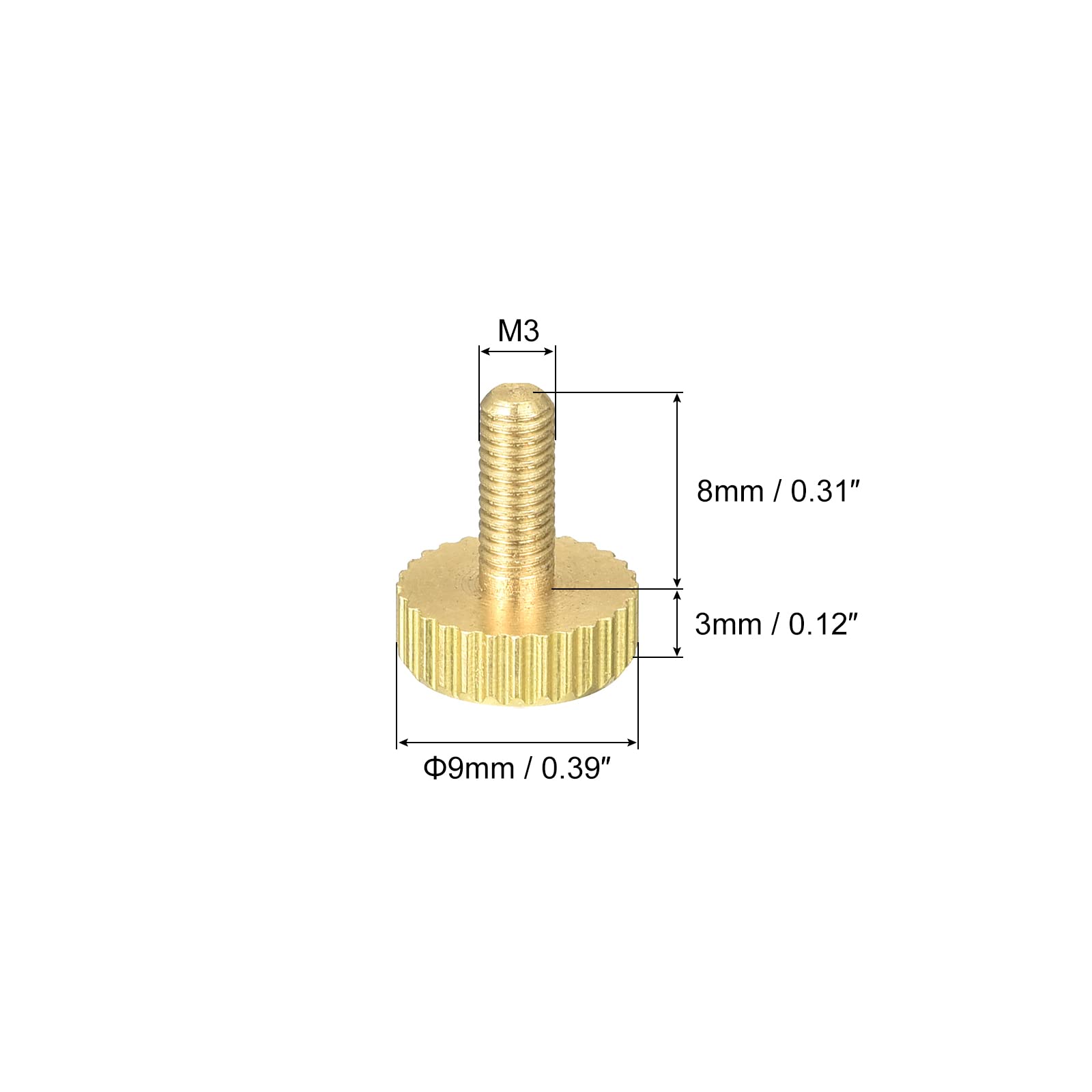 uxcell Knurled Thumb Screws, M3x8mm Flat Brass Bolts Grip Knobs Fasteners for PC, Electronic, Mechanical 5Pcs