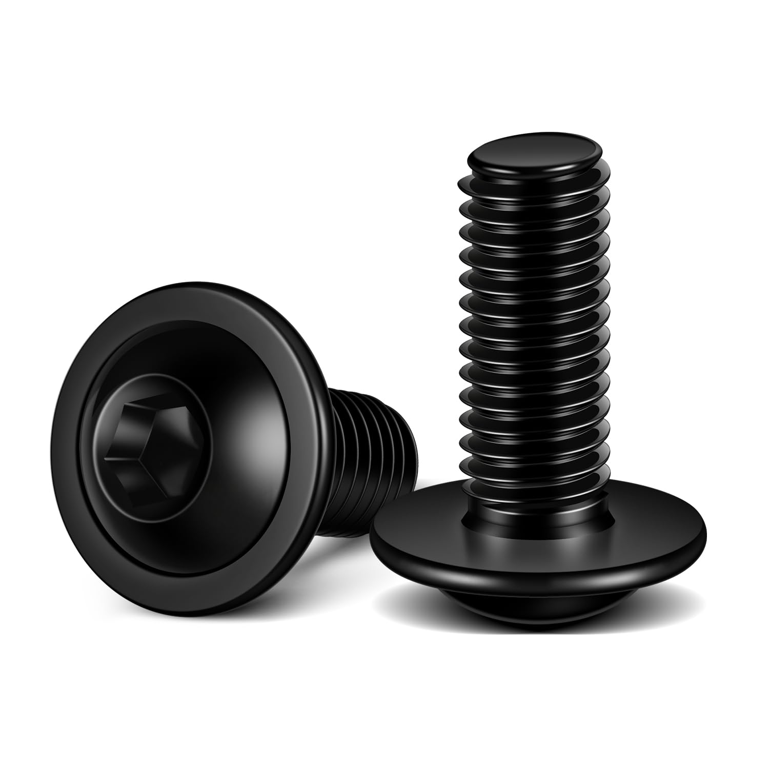 M8 x 16mm Flanged Button Head Socket Cap Screws, Black Oxide, Full Thread, Allen Socket Drive, 304 Stainless Steel, 20 PCS