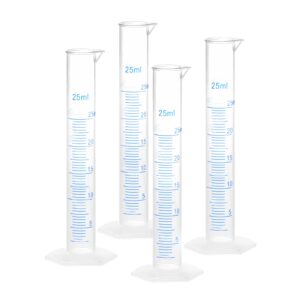 YOKIVE 4 Pcs Measuring Graduated Cylinder, Plastic Cylinder Tube with 2-Sided Metric Marking | for Chemical Measuring, Great for Lab, Daily Use (Clear White, 25ml)