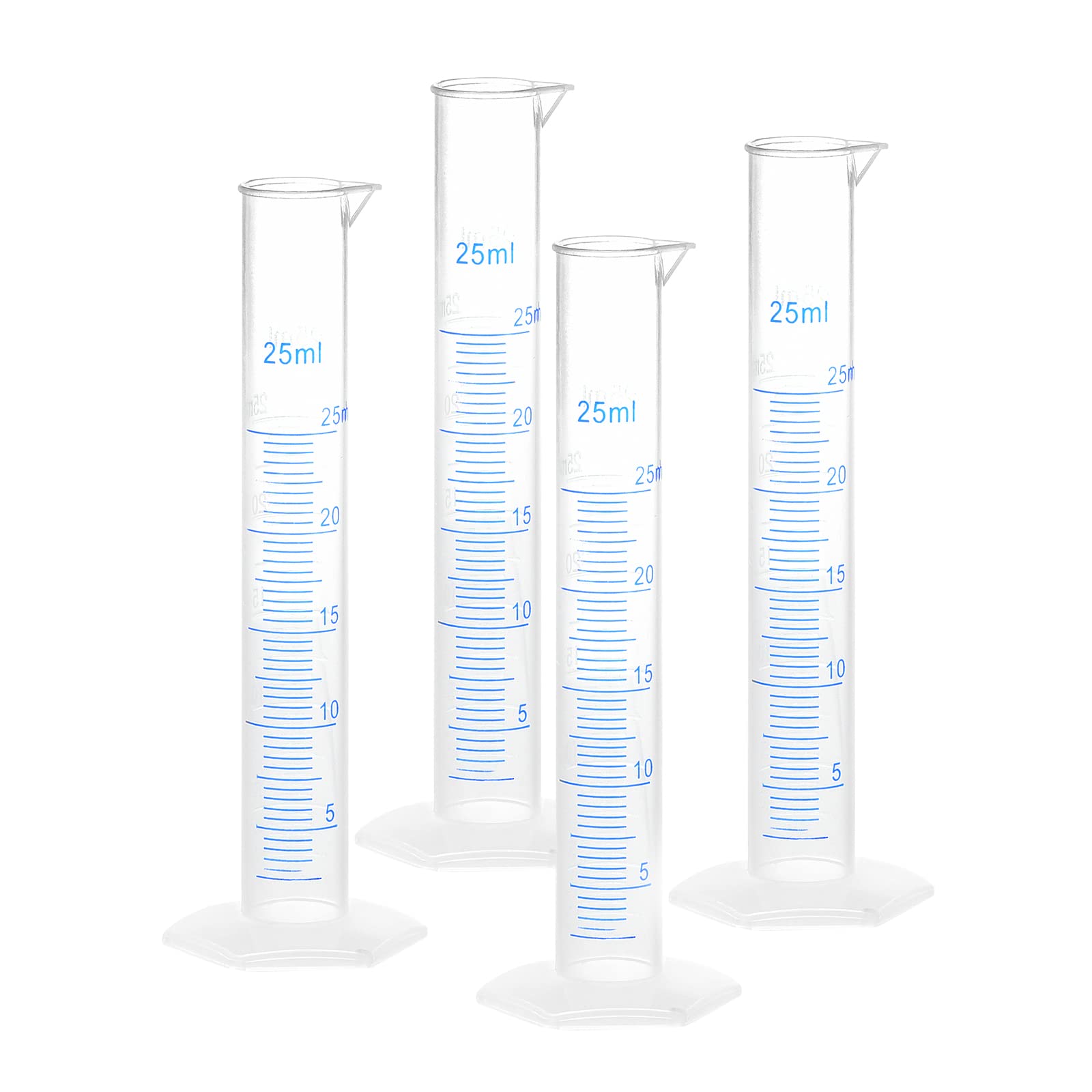 YOKIVE 4 Pcs Measuring Graduated Cylinder, Plastic Cylinder Tube with 2-Sided Metric Marking | for Chemical Measuring, Great for Lab, Daily Use (Clear White, 25ml)