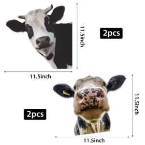 Fantasyon Funny Cow Wall 4 Pcs Decal Peeking Cow Wall Sticker Vinyl Cute Animal Art Sticker Weird Stuff Wall Decor for Farmhouse Classroom Living Room Kitchen Decoration