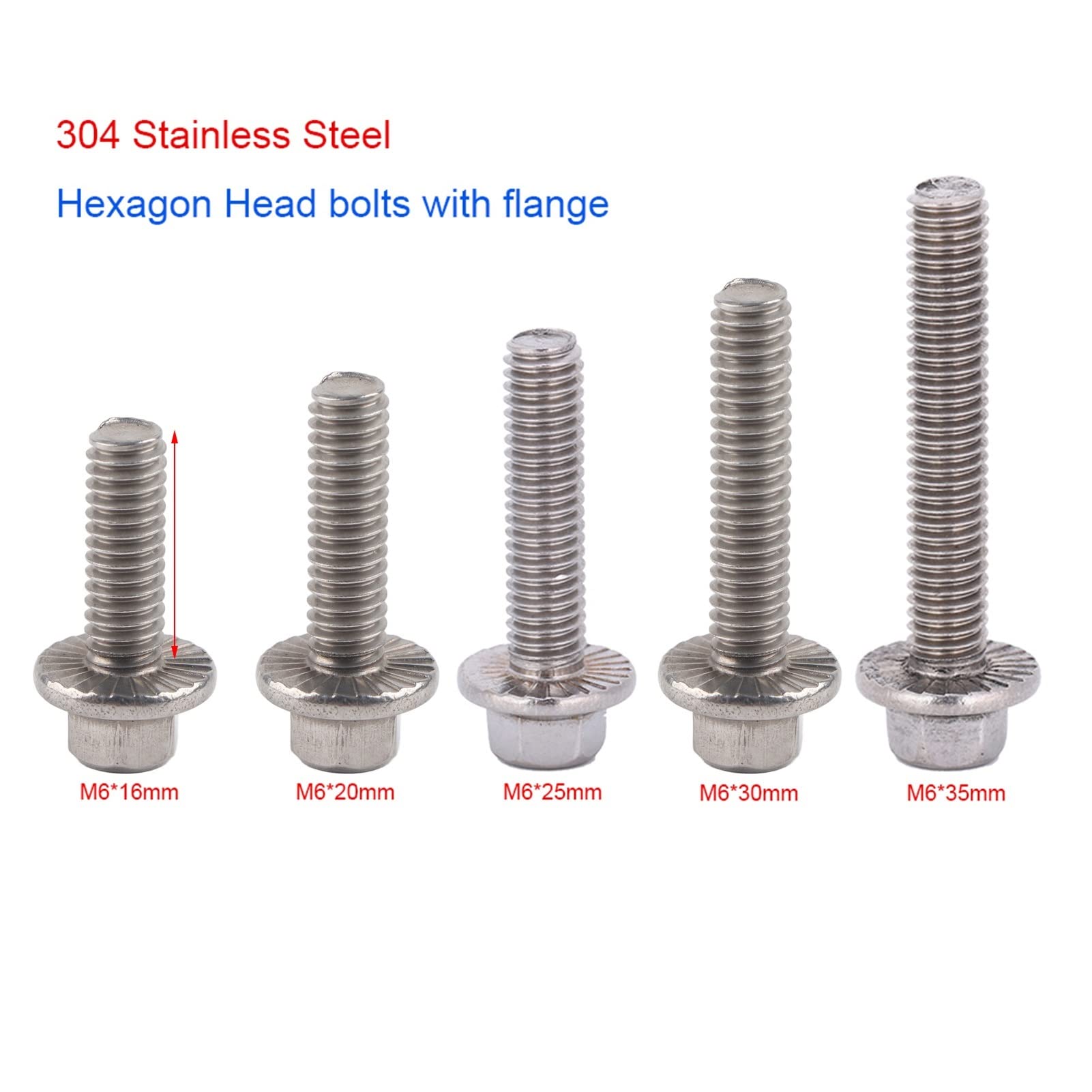 Hardware Fixing Spare Screws 10pcs/Lot M6 tornillos Stainless Steel SS304 Hex Flange Screws Cap Washer Head Bolts Fastener vis tete creuse (Length : 16mm)