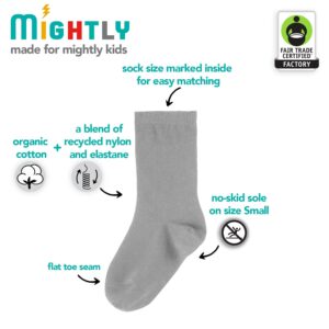 Mightly Boys' Crew Socks | Organic Cotton Certified Multi-Pack Toddler and Kids Sock Set, Mightly Stripes, Small (10-11)