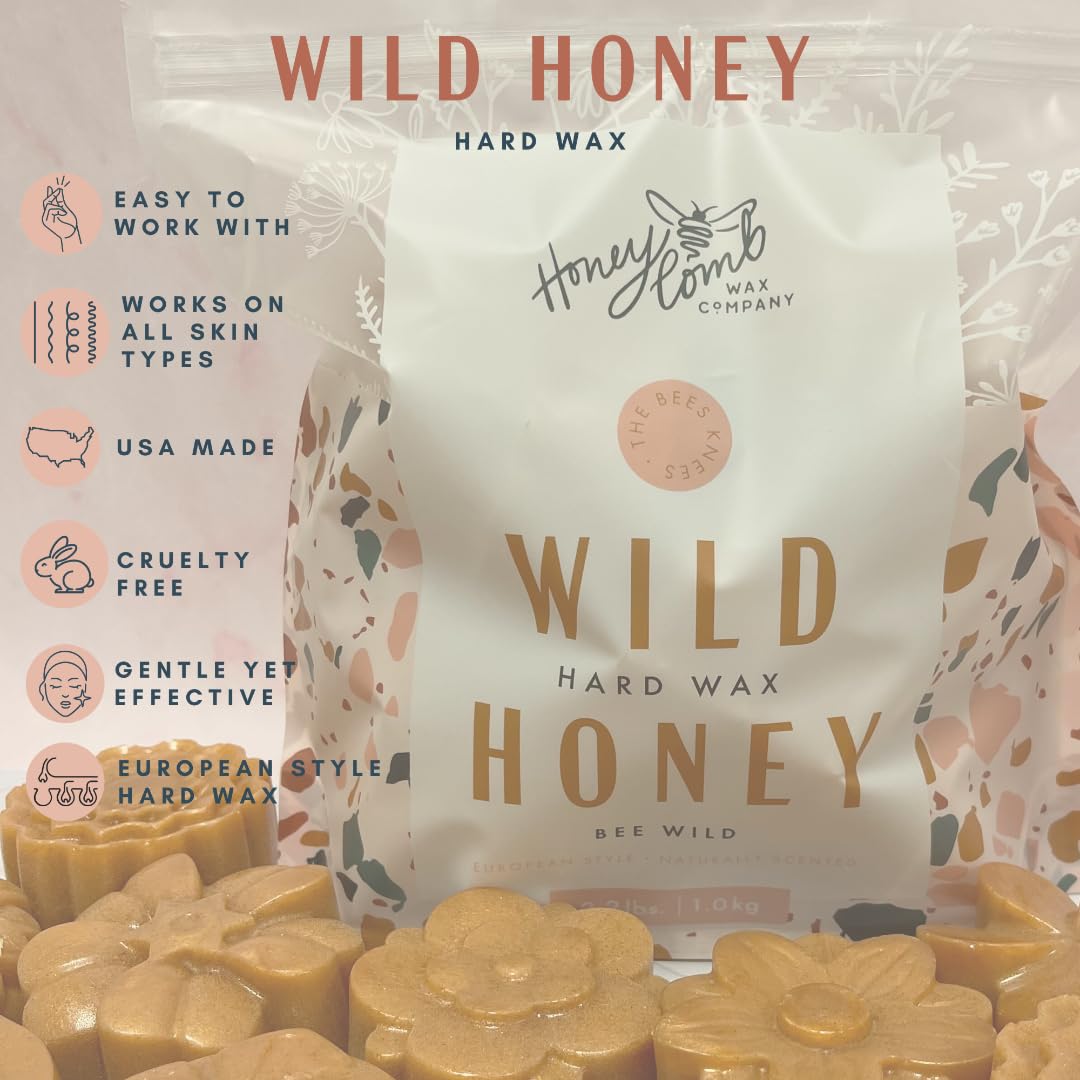 Honeycomb's Professional Hard Wax 2.2 LBS, Pre/Post Cleaner & Post Oil, All-Purpose, No Strips Needed, Solid Wax For Hair Removal, Easy Removal, Peel-Off Wax (Wild Honey), Pink