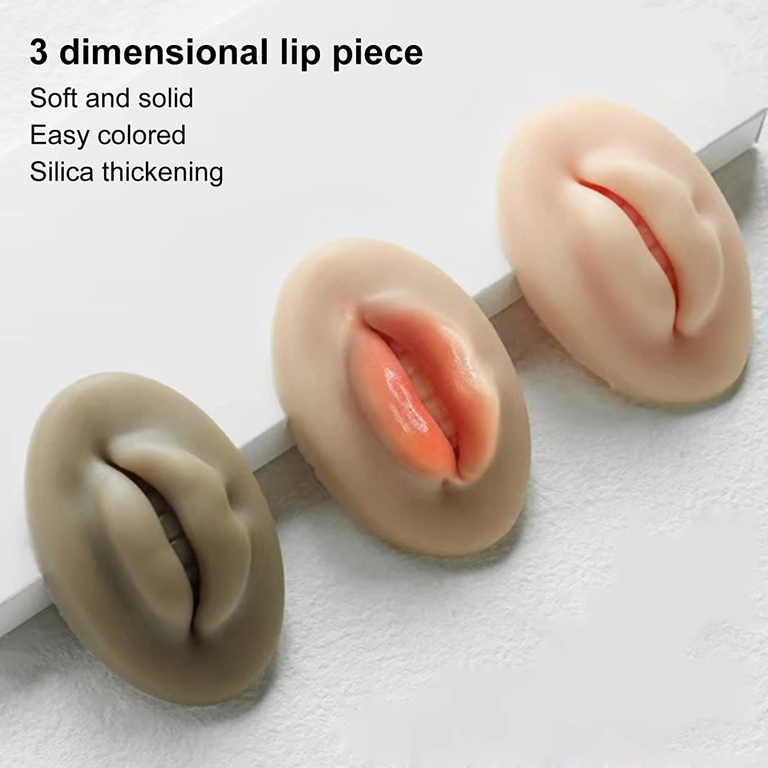 3Pcs Fake Lips,3D Silicone Lips for Makeup Practice,Soft Silicone Fake Lips Tattoo Practice Skins Training for Permanent Makeup Tattoo Practice