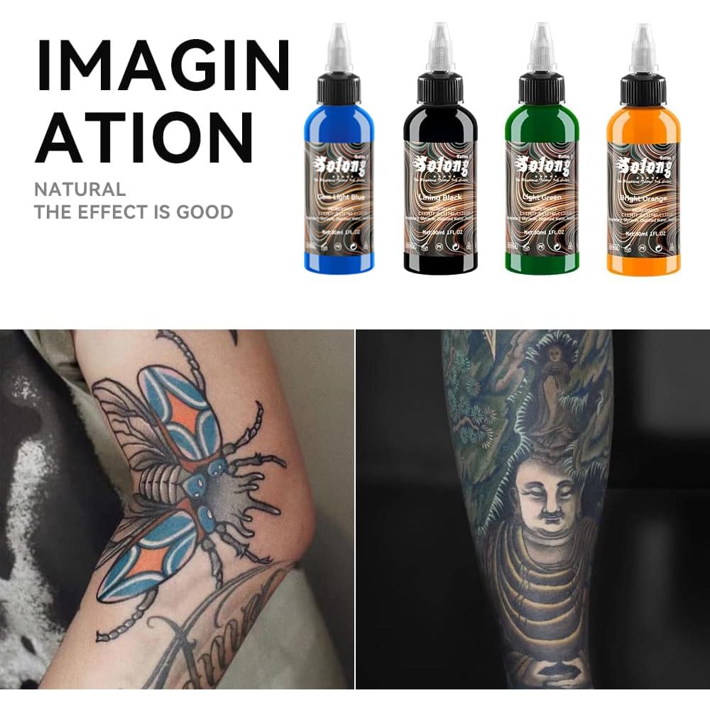 9PCS Tattoo Ink Color Set, 1oz (30ml) Tattoo Supply USA Pigment Kit Solong Tattoo Ink Set TI302S-30-9