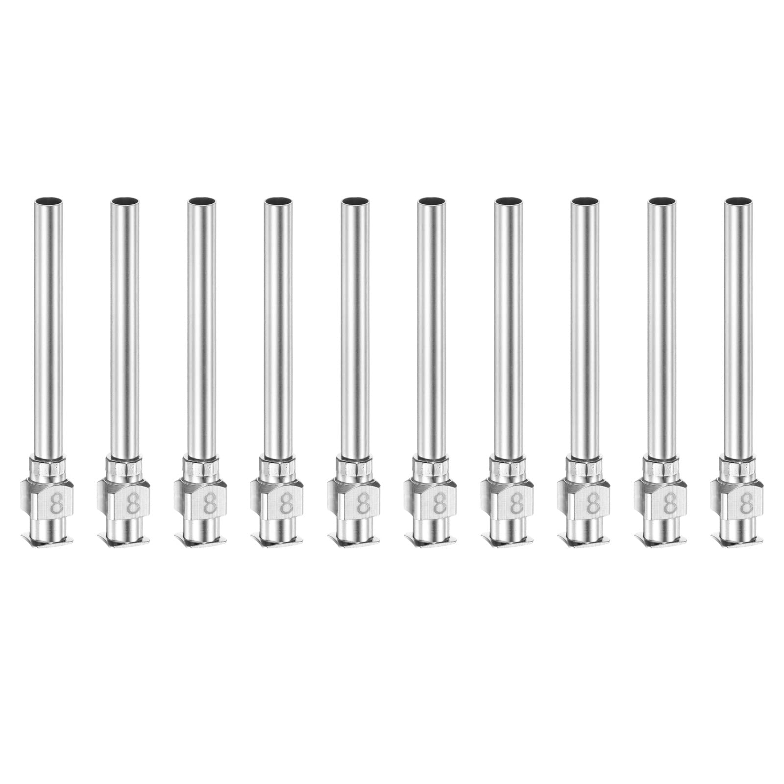 HARFINGTON 10pcs 8Gauge Stainless Steel Dispensing Needles, 1 1/2" All Metal Glue Needle Tube Blunt Tips Luer Lock for Thick Liquids, Ink, Glue, Lab Use