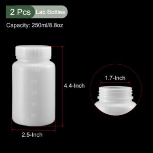 YOKIVE 2 Pcs Chemical Storage Bottle, Wide Mouth Containers with Scale | Reagent Sample Sealing, Great for Laboratory, Store, Factory (White, 250-ML)