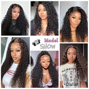 Fazhixiu 13x4 Lace Front Wigs Human Hair Deep Curly Lace Frontal Wigs Glueless Pre Plukced With Baby Hair HD Transparent Unprocessed180% Density Brazilian Virgin Human Hair Wigs Natural Color 20 inch