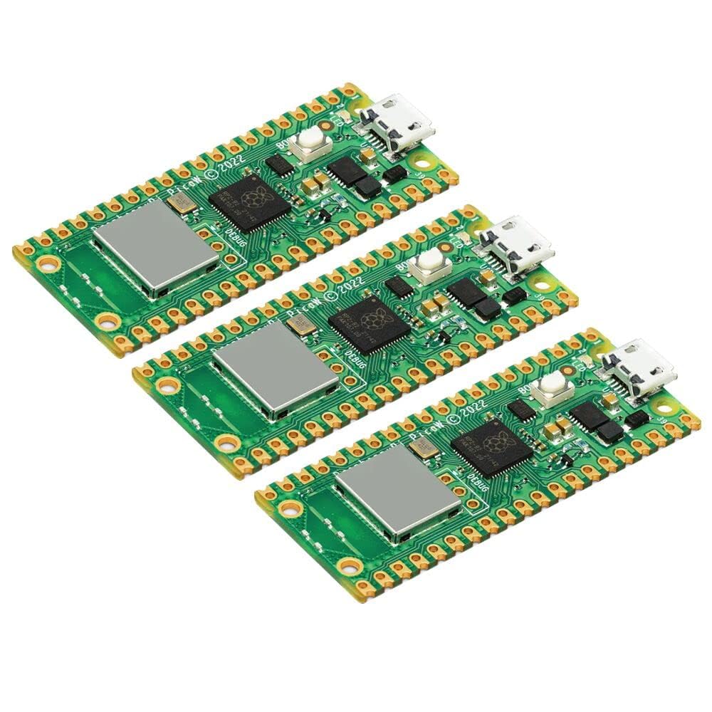 GeeekPi 3PCS Raspberry Pi Pico W with Pin-Headers,- Raspberry Pi RP2040 Chip, Wi-Fi Wireless Connectivity