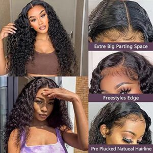 Fazhixiu 13x4 Lace Front Wigs Human Hair Deep Curly Lace Frontal Wigs Glueless Pre Plukced With Baby Hair HD Transparent Unprocessed180% Density Brazilian Virgin Human Hair Wigs Natural Color 20 inch