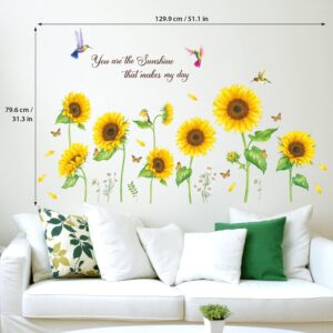 DECOWALL DS9-8062 Sunflowers with Butterflies Wall Decals Stickers Room décor Bedroom Living Art Removable Butterfly Home Decal Flower Inspirational Mural Decorations DIY Baby Garden Sunshine